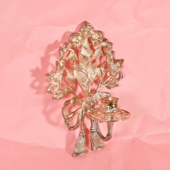 Set of 2 Silver Floral Candle Sconces, Vintage Silver Candle Holder, - Picture 2 of 8